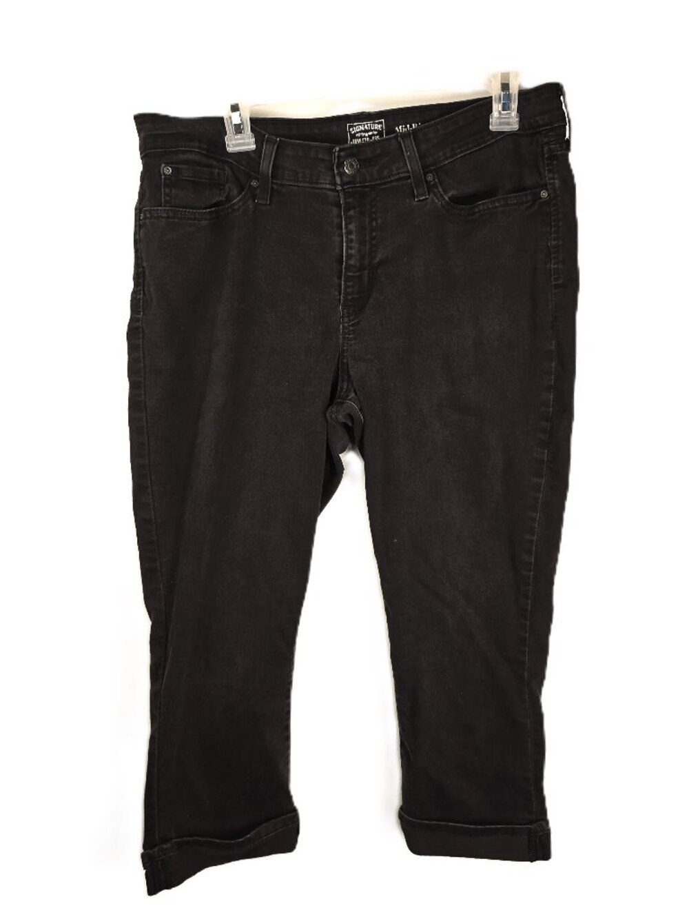 Signature Levi Strauss Womens Capri Size 16 Black Mid-Rise Stretch Cuff Straight